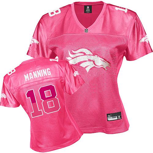 Broncos #18 Peyton Manning Pink 2011 Women's Fem Fan Stitched NFL Jersey - Click Image to Close